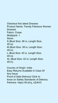 Product Name: *Trendy Fabulous Women Dresses*Fabric: CrepeMultipack: 1 - size- XL