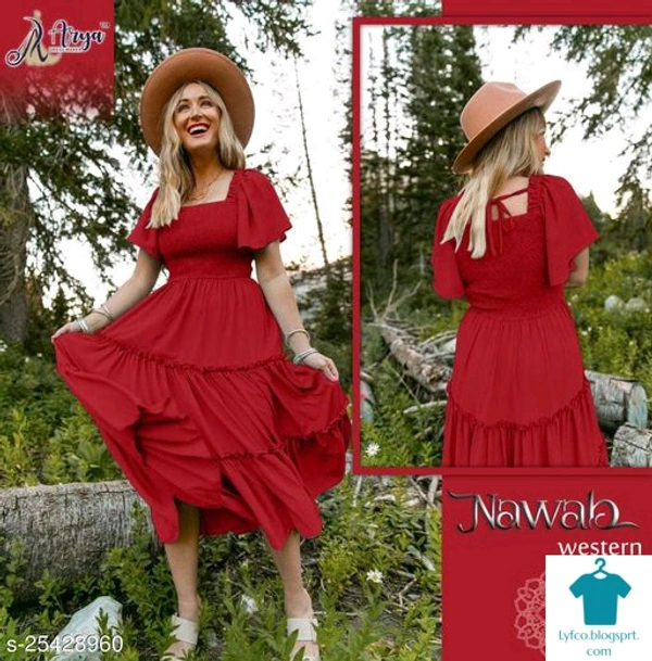 Product Name: *Pretty Feminine Women Dresses*Fabric: RayonSleeve Length: Short SleevesPattern: Self-DesignMultipack: 1 - size- XXL