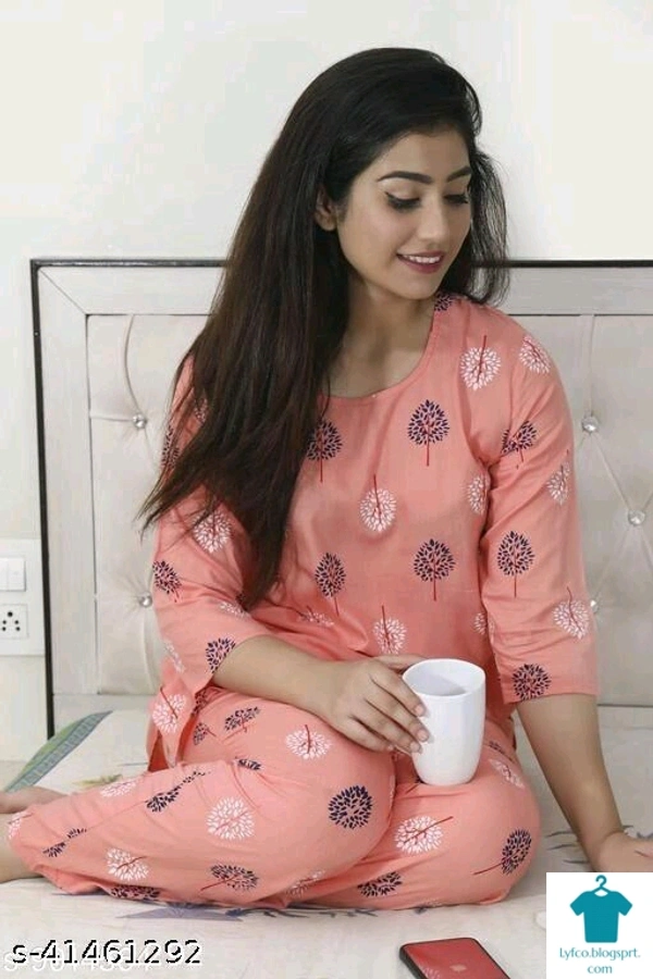 Product Name: *Women's Rayon Light Green Nightsuits*Top Fabric: RayonBottom Fabric: RayonTop Type: Regular TopBottom Type: PyjamasSleeve Length: Three-Quarter SleevesPattern: PrintedMultipack: 1 - size- XXL