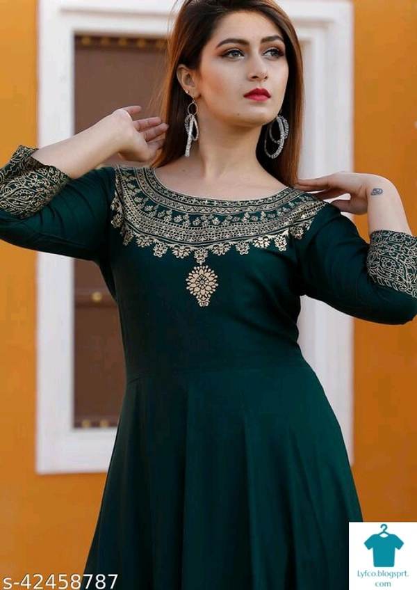 Product Name: *Women Printed Rayon Anarkali With Dupatta Set*Sleeve Length: Three-Quarter SleevesPattern: PrintedMultipack: Single - size- XL