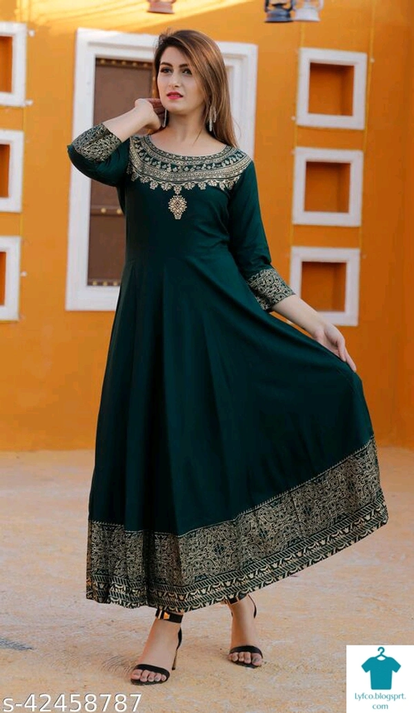 Product Name: *Women Printed Rayon Anarkali With Dupatta Set*Sleeve Length: Three-Quarter SleevesPattern: PrintedMultipack: Single - size- XL
