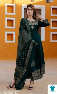 Product Name: *Women Printed Rayon Anarkali With Dupatta Set*Sleeve Length: Three-Quarter SleevesPattern: PrintedMultipack: Single - size- XL