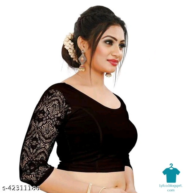 Product Name: *Stylus Women Blouses*Fabric: LycraFabric: LycraSleeve Length: Three-Quarter Sleeves - size- L, colour- black