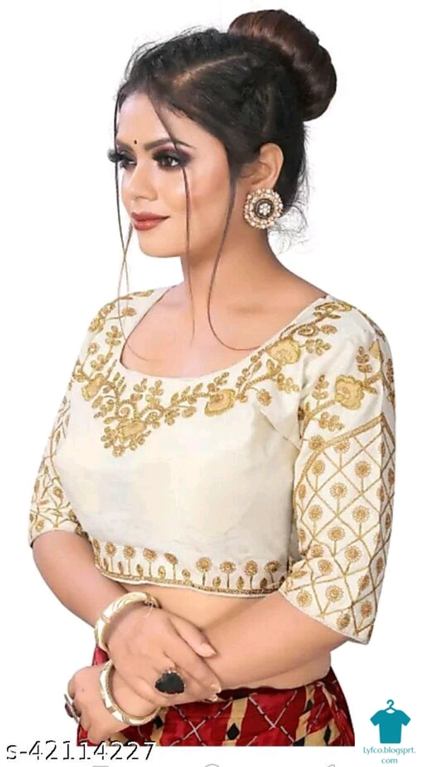 Product Name: *Amrutam Fashion Designer Studio Designer Silk White Color Embroidery Ready made Blouse Piece *Fabric: SilkFabric: SilkSleeve Length: Short SleevesPattern: Embroidered - size- 34