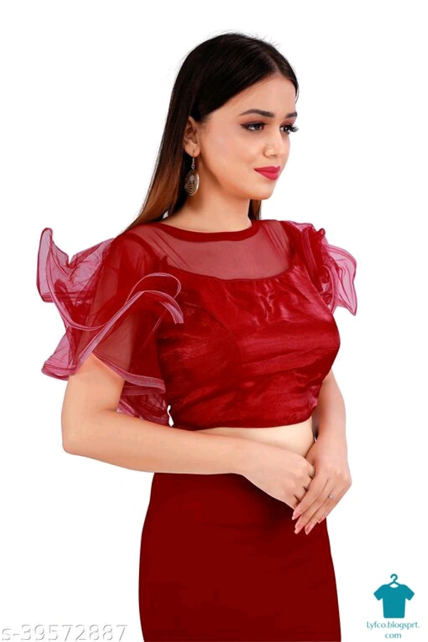 Product Name: *Classic Women Blouses*Fabric: NetFabric: NetSleeve Length: Shoulder StrapPattern: Dyed/ Washed - colour- Red, size- 38
