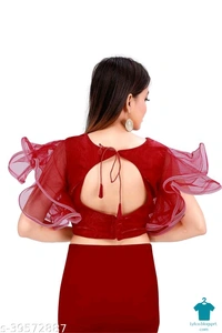 Product Name: *Classic Women Blouses*Fabric: NetFabric: NetSleeve Length: Shoulder StrapPattern: Dyed/ Washed - colour- Red, size- 38