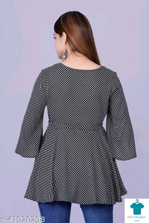 Product Name: *womens Rayon Printed top*Fabric: RayonSleeve Length: Three-Quarter SleevesPattern: PrintedMultipack: 1 - size- S