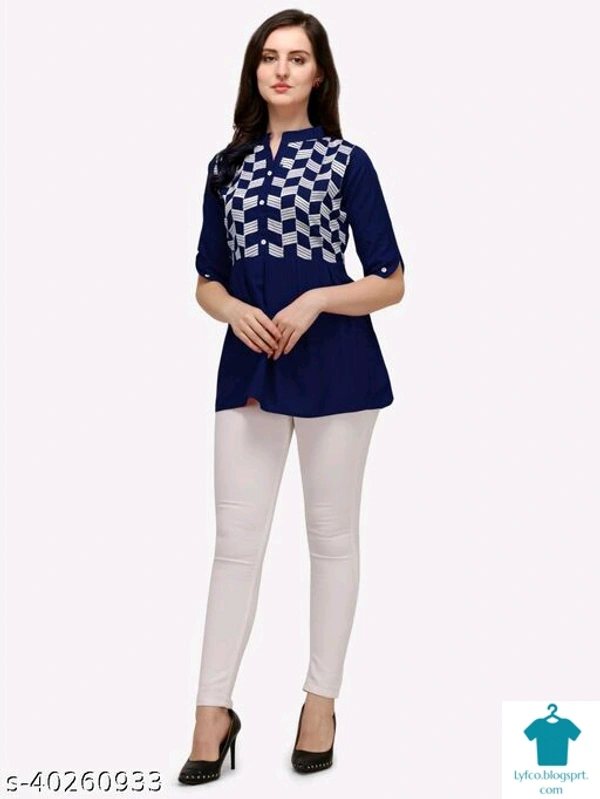 Product Name: *Pretty Fabulous Women Tops & Tunics*Fabric: RayonSleeve Length: Three-Quarter SleevesPattern: EmbroideredMultipack: 1 - size- XL