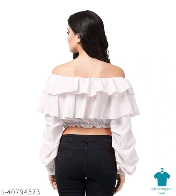 Product Name: *Ruffle floral off shoulder top for women*Fabric: LycraSleeve Length: Three-Quarter SleevesPattern: SolidMultipack: 1 - size- S, colour- Red