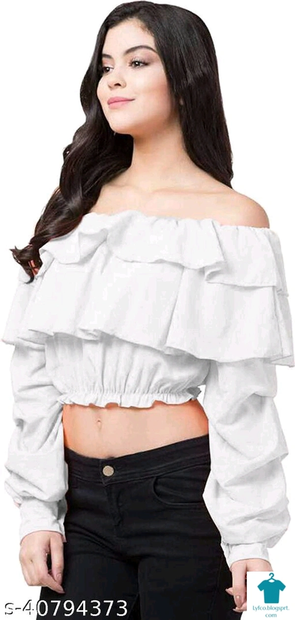 Product Name: *Ruffle floral off shoulder top for women*Fabric: LycraSleeve Length: Three-Quarter SleevesPattern: SolidMultipack: 1 - size- S, colour- Red
