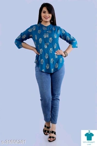 Product Name: *Comfy Ravishing Women Tops & Tunics*Fabric: RayonSleeve Length: Three-Quarter SleevesPattern: PrintedMultipack: 1 - size- XXL, colour- light Blue