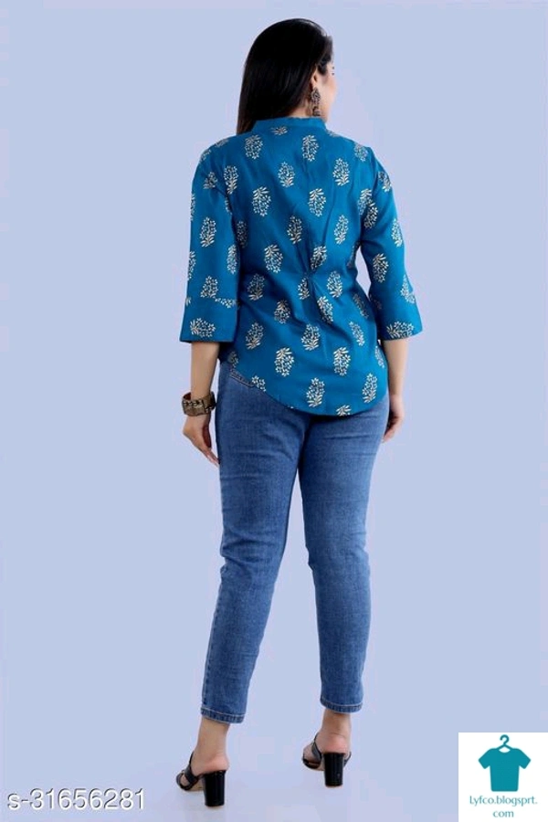 Product Name: *Comfy Ravishing Women Tops & Tunics*Fabric: RayonSleeve Length: Three-Quarter SleevesPattern: PrintedMultipack: 1 - size- L