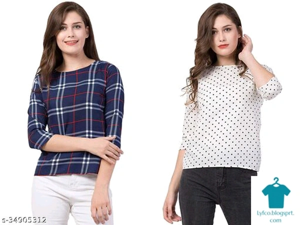 Product Name: *Pretty Fashionista Women Tops & Tunics*Fabric: CrepeSleeve Length: Three-Quarter SleevesPattern: PrintedMultipack: 2 - size- M