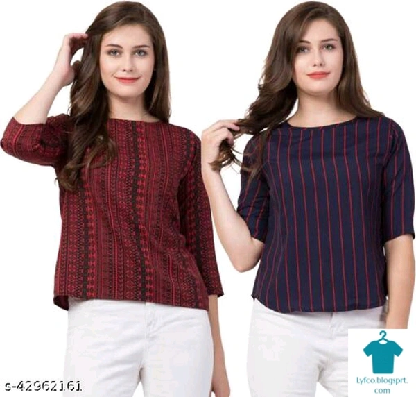 Product Name: *Western Top Latest Stylish Combo Tops for Women's & Girls*Fabric: CrepeSleeve Length: Three-Quarter SleevesPattern: PrintedMultipack: 2 - size- L