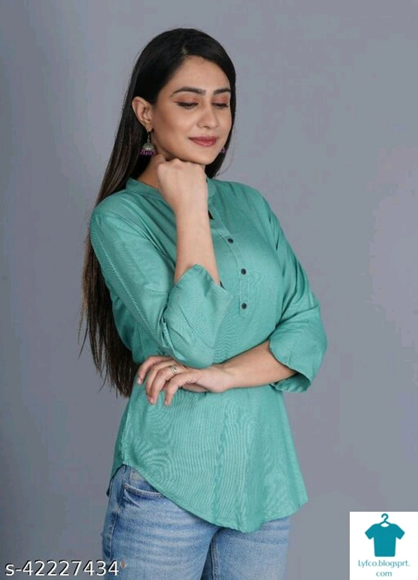Product Name: *Fancy Latest Women Tops & Tunics*Fabric: RayonSleeve Length: Three-Quarter SleevesPattern: SolidMultipack: 1 - size- XL
