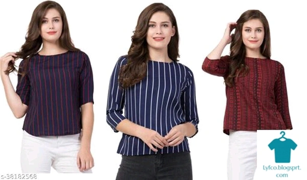 Product Name: *Fancy Elegant Women Tops & Tunics*Fabric: CrepeSleeve Length: Three-Quarter SleevesPattern: PrintedMultipack: 3 - size - XL