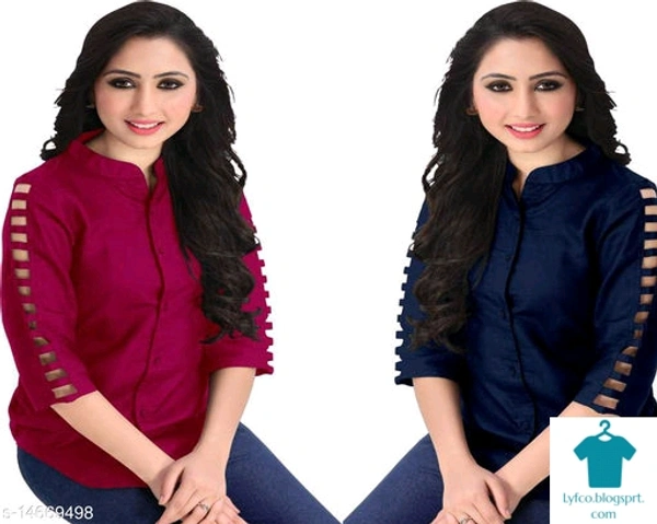 Product Name: *Casual Royal Side Cut Solid Women Top Pack 2*Fabric: RayonSleeve Length: Three-Quarter SleevesPattern: SolidMultipack: 2 - size- S