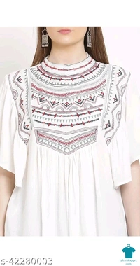 Product Name: *Trendy Glamorous Women Tops & Tunics*Fabric: RayonSleeve Length: Three-Quarter SleevesPattern: EmbroideredMultipack: 1 - size- S
