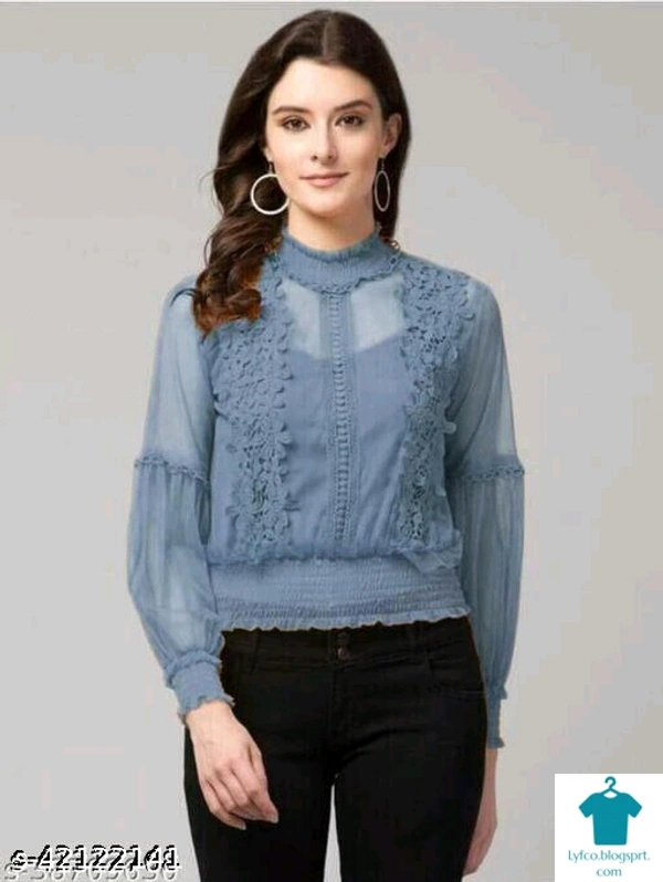 Product Name: *Sexy Lantern Sleeve 3D Floral Women Tops With Inner*Fabric: NetSleeve Length: Long SleevesPattern: LaceMultipack: 1 - size- XL