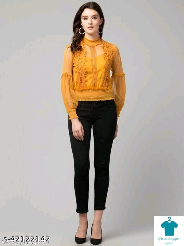 Product Name: *Sexy Lantern Sleeve 3D Floral Women Tops With Inner*Fabric: NetSleeve Length: Long SleevesPattern: LaceMultipack: 1 - size- M