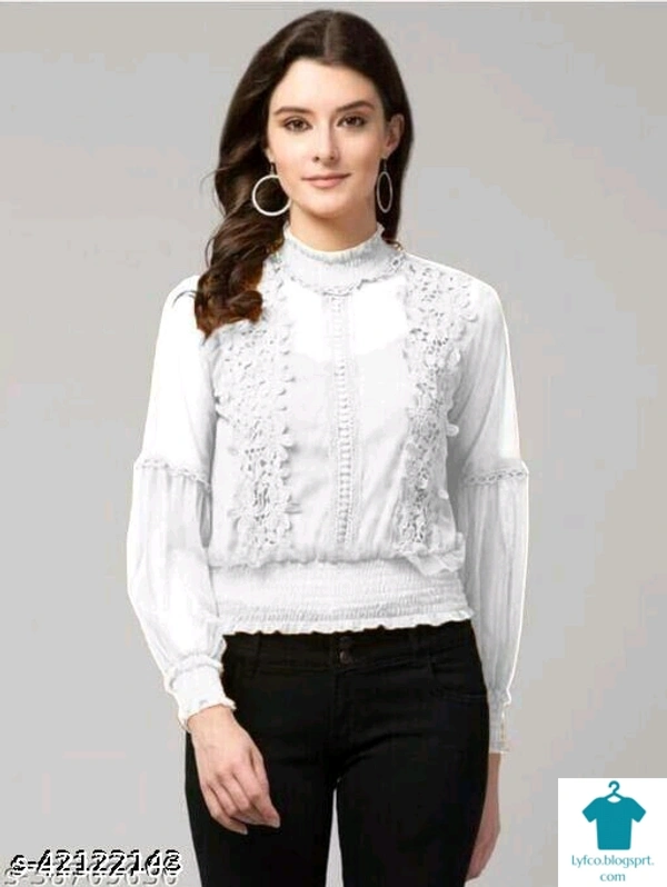 Product Name: *Sexy Lantern Sleeve 3D Floral Women Tops With Inner*Fabric: NetSleeve Length: Long SleevesPattern: LaceMultipack: 1 - size- S