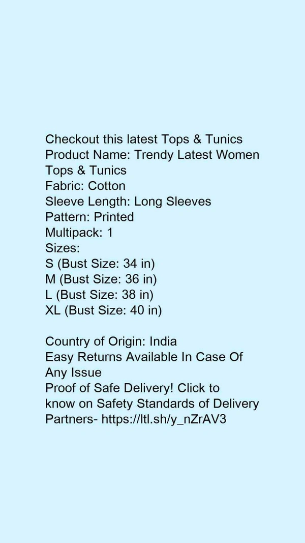 ☄️Urbane Glamorous Women Tops & TunicsFabric: CottonSleeve Length: Long SleevesPattern: PrintedMultipack: 1 - size- S, colour- Groy