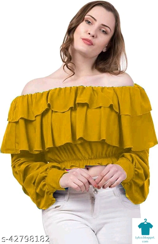 Product Name: *Classy Modern Women Tops & Tunics*Fabric: Poly CrepeSleeve Length: Long SleevesPattern: SolidMultipack: 1 - colour- wheat, size- L
