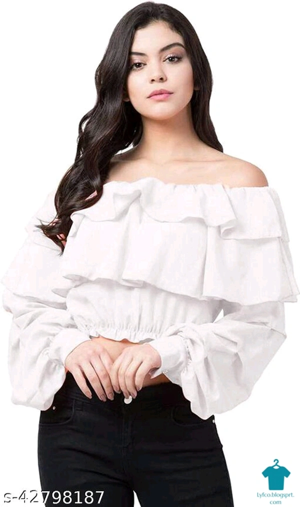 Product Name: *Classy Modern Women Tops & Tunics*Fabric: Poly CrepeSleeve Length: Long SleevesPattern: SolidMultipack: 1 - colour- wheat, size- L