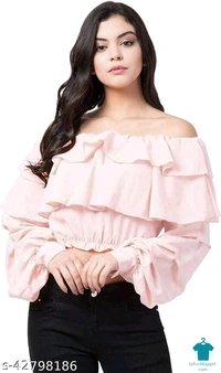 Product Name: *Classy Modern Women Tops & Tunics*Fabric: Poly CrepeSleeve Length: Long SleevesPattern: SolidMultipack: 1 - colour- wheat, size- L