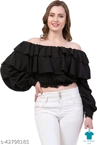 Product Name: *Classy Modern Women Tops & Tunics*Fabric: Poly CrepeSleeve Length: Long SleevesPattern: SolidMultipack: 1 - colour- wheat, size- L