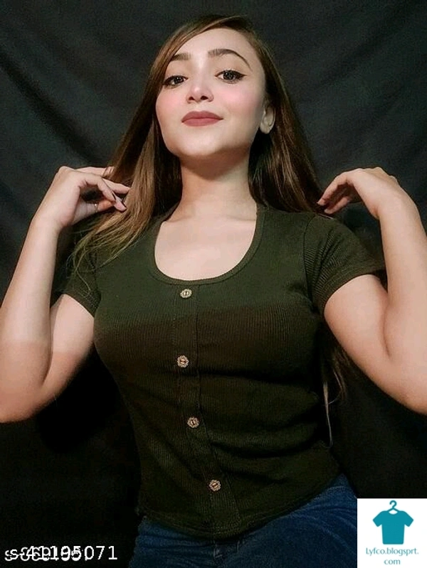 Product Name: *Fancy Fabulous Women Tops & Tunics*Fabric: LycraSleeve Length: Short SleevesPattern: SolidMultipack: 1 - colour- Dark green, size- M