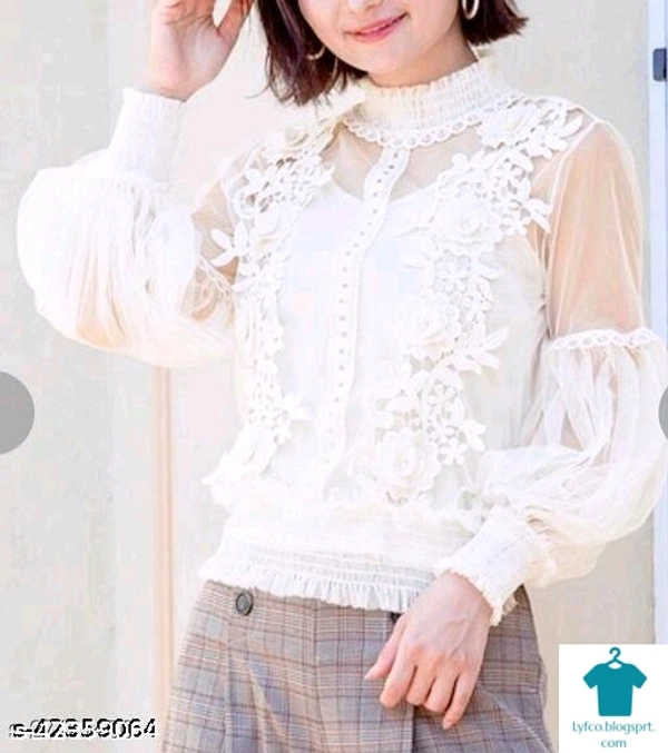 Product Name: *Sexy Lantern Sleeve 3D Floral Women Tops With Inner*Fabric: NetSleeve Length: Long SleevesPattern: EmbroideredMultipack: 1 - size- S