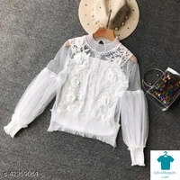 Product Name: *Sexy Lantern Sleeve 3D Floral Women Tops With Inner*Fabric: NetSleeve Length: Long SleevesPattern: EmbroideredMultipack: 1 - size- S