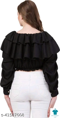 Product Name: *MJ Fashion|| Casual Off Shoulder Ruffle Top For Women*Fabric: Poly CrepeSleeve Length: Long SleevesPattern: SolidMultipack: 1 - size- L