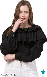 Product Name: *MJ Fashion|| Casual Off Shoulder Ruffle Top For Women*Fabric: Poly CrepeSleeve Length: Long SleevesPattern: SolidMultipack: 1 - size- L