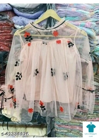Product Name: *Fancy Feminine Women Tops & Tunics*Fabric: NetSleeve Length: Three-Quarter SleevesPattern: EmbroideredMultipack: 1 - size- S