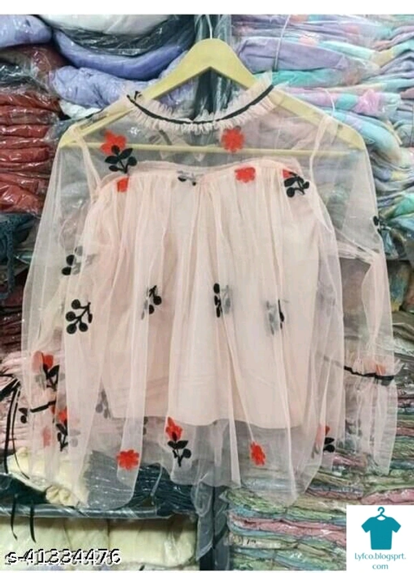 Product Name: *Fancy Feminine Women Tops & Tunics*Fabric: NetSleeve Length: Three-Quarter SleevesPattern: EmbroideredMultipack: 1 - size- S