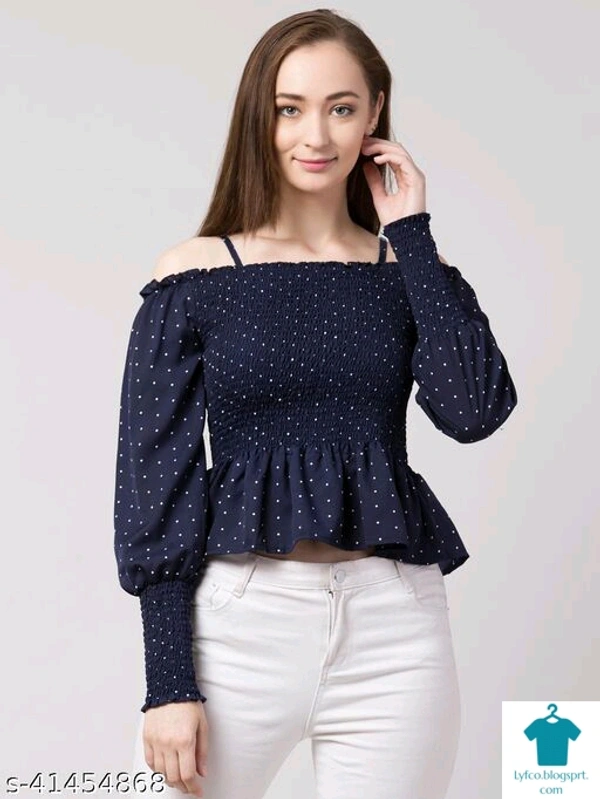Product Name: *Pretty Fashionable Women Tops & Tunics*Fabric: NetSleeve Length: Three-Quarter SleevesPattern: SolidMultipack: 1 - size- L