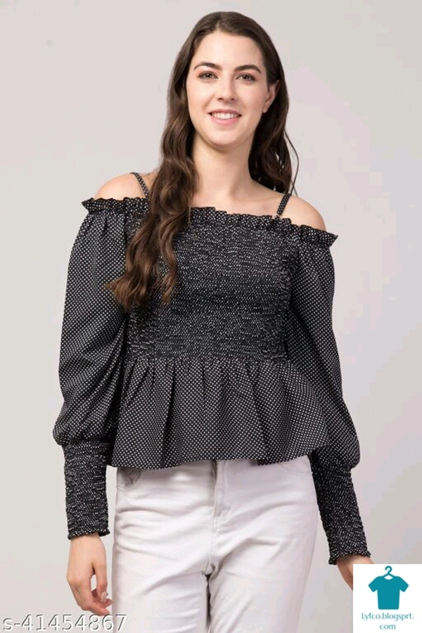 Product Name: *Fancy Partywear Women Tops & Tunics*Fabric: Cotton BlendSleeve Length: Long SleevesPattern: SolidMultipack: 1 - size- S