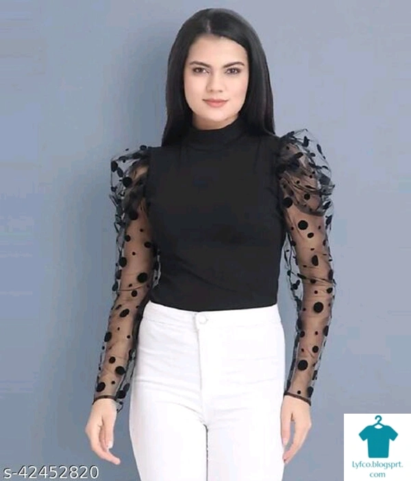 Product Name: *Comfy Designer Women Tops & Tunics*Fabric: LycraSleeve Length: Long SleevesPattern: SolidMultipack: 1 - size- XL