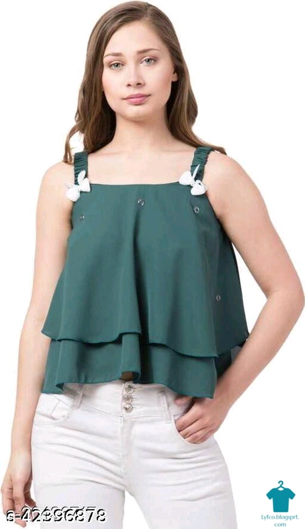 Product Name: *Ali Garments Solid Women Crop top*Fabric: Poly GeorgetteSleeve Length: SleevelessPattern: SolidMultipack: 1 - size- L