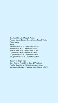 Product Name: *Classic Retro Women Tops & Tunics*Fabric: Lycra - size- S