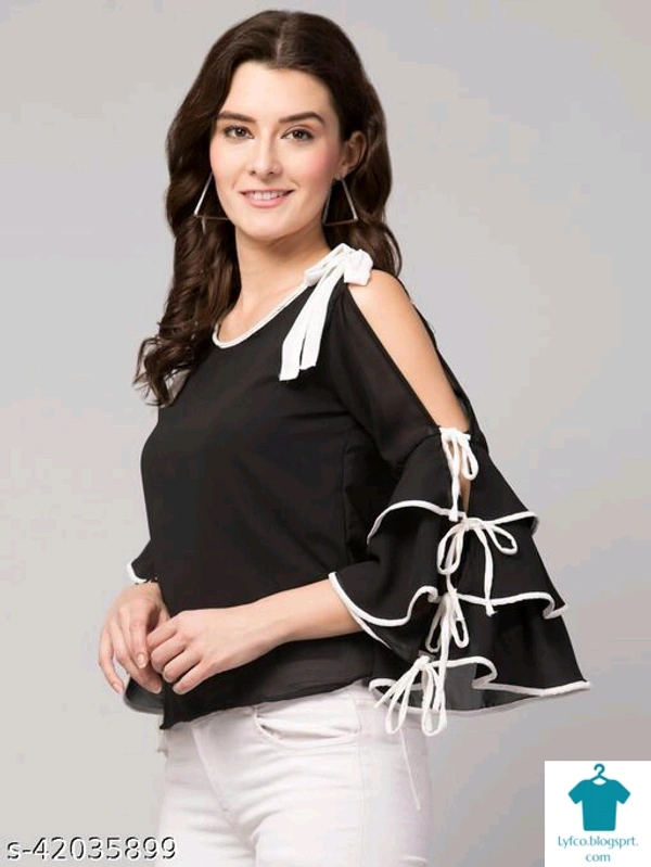 Product Name: *Stylish Graceful Women Tops & Tunics*Fabric: GeorgetteSleeve Length: Three-Quarter SleevesPattern: SolidMultipack: 1 - size- M