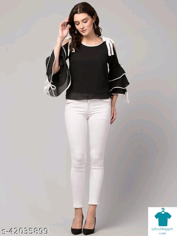 Product Name: *Stylish Graceful Women Tops & Tunics*Fabric: GeorgetteSleeve Length: Three-Quarter SleevesPattern: SolidMultipack: 1 - size- M