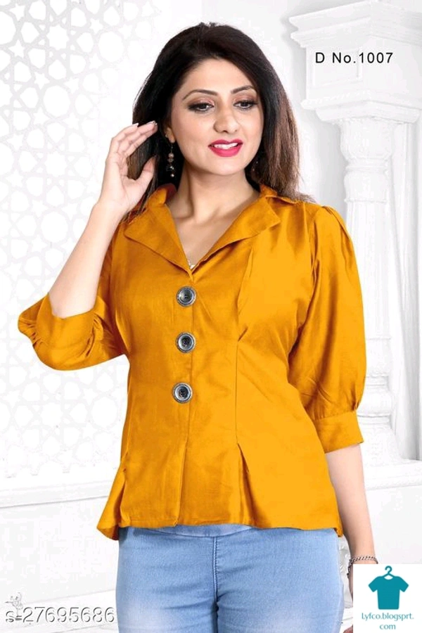 Product Name: *Classic Fabulous Women Tops & Tunics*Fabric: RayonSleeve Length: Three-Quarter SleevesPattern: SolidMultipack: 1 - colour- Dark blue