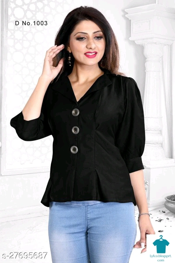 Product Name: *Classic Fabulous Women Tops & Tunics*Fabric: RayonSleeve Length: Three-Quarter SleevesPattern: SolidMultipack: 1 - colour- Dark blue