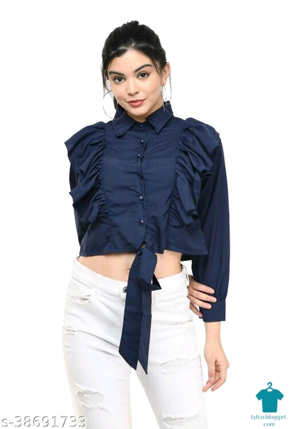 Product Name: *Trendy Sensational Women Tops & Tunics*Fabric: CrepeSleeve Length: Three-Quarter SleevesPattern: SolidMultipack: 1 - size- L