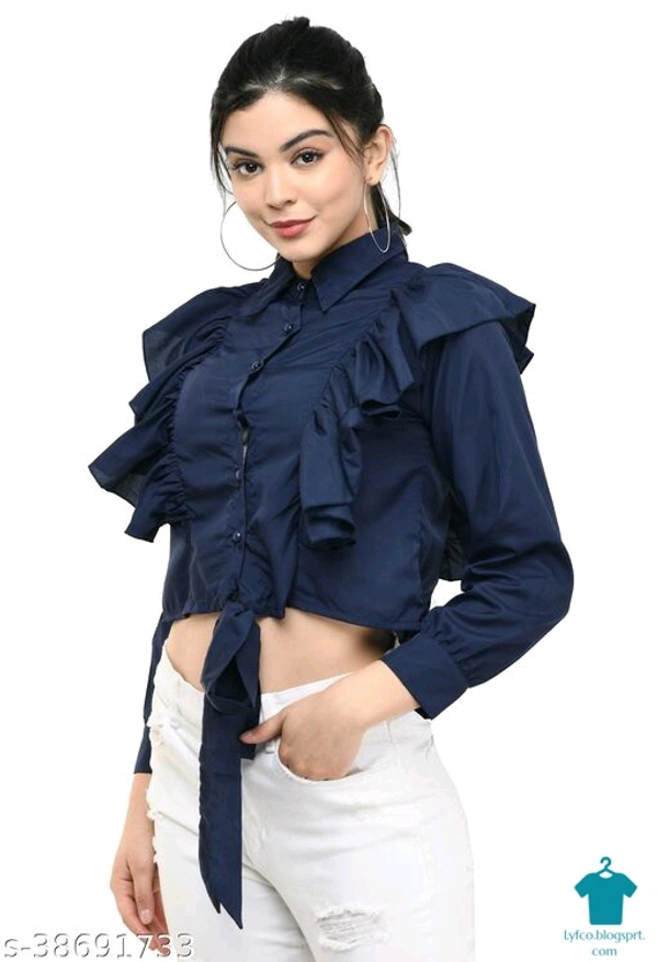 Product Name: *Trendy Sensational Women Tops & Tunics*Fabric: CrepeSleeve Length: Three-Quarter SleevesPattern: SolidMultipack: 1 - size- L