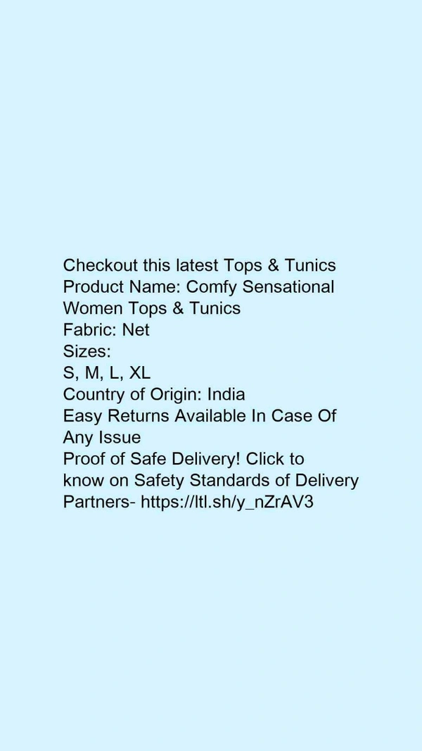 Product Name: *Comfy Sensational Women Tops & Tunics*Fabric: Net - size- XL