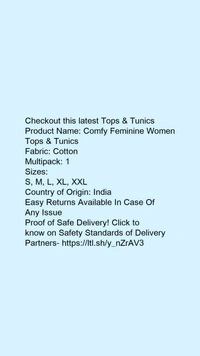 Product Name: *Comfy Feminine Women Tops & Tunics*Fabric: CottonMultipack: 1 - size- XL